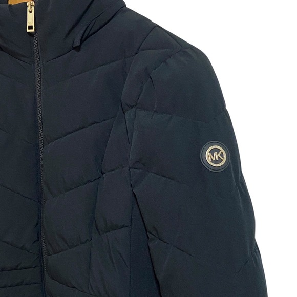 Michael Kors Women's Black Chevron Quilted Puffer Jacket Gold Hardware Small - Picture 7 of 10